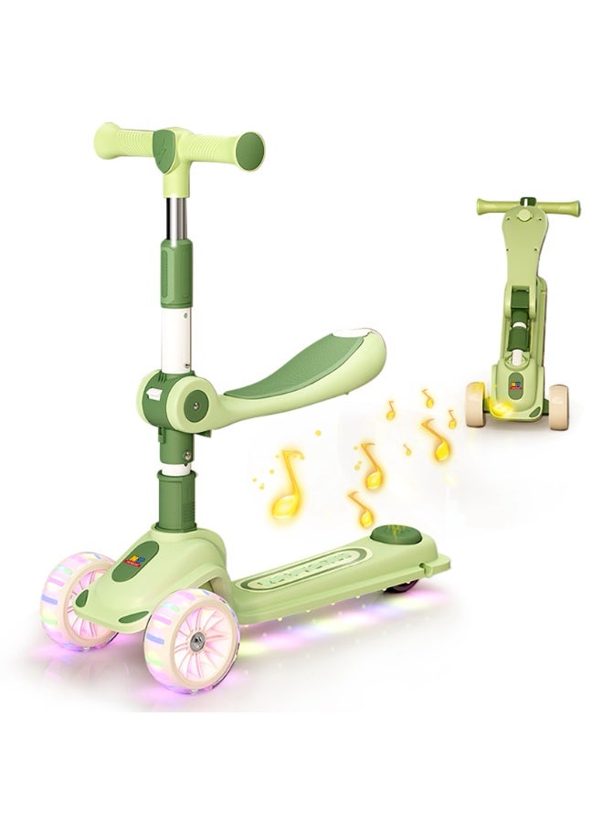Mini Treasures Foldable Baby Scooter Kick Scooter for Kids Adjustable 3 Wheel Scooter with LED Light Wheels and Detachable Seat Toddler Travel Scooter with Widened Non-Slip Deck - Image 1